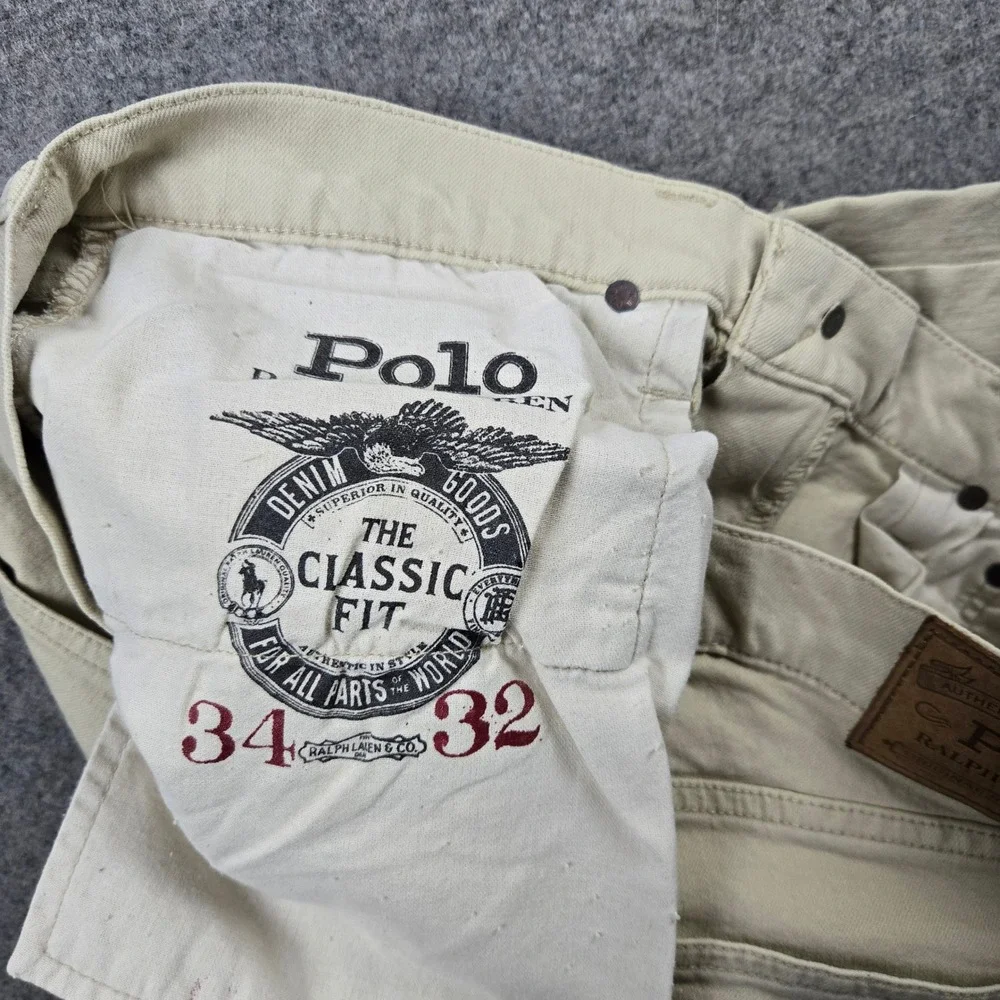 Polo Ralph Lauren Classic Fit Jeans Mens 34x32 Tan Khaki Denim Cotton Stretch